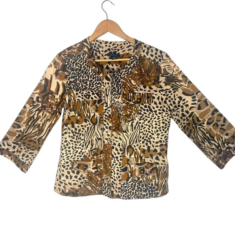 100% Cotton Animal Print Patchwork Jacket Size S Small Leopard Cheetah Mob Wife